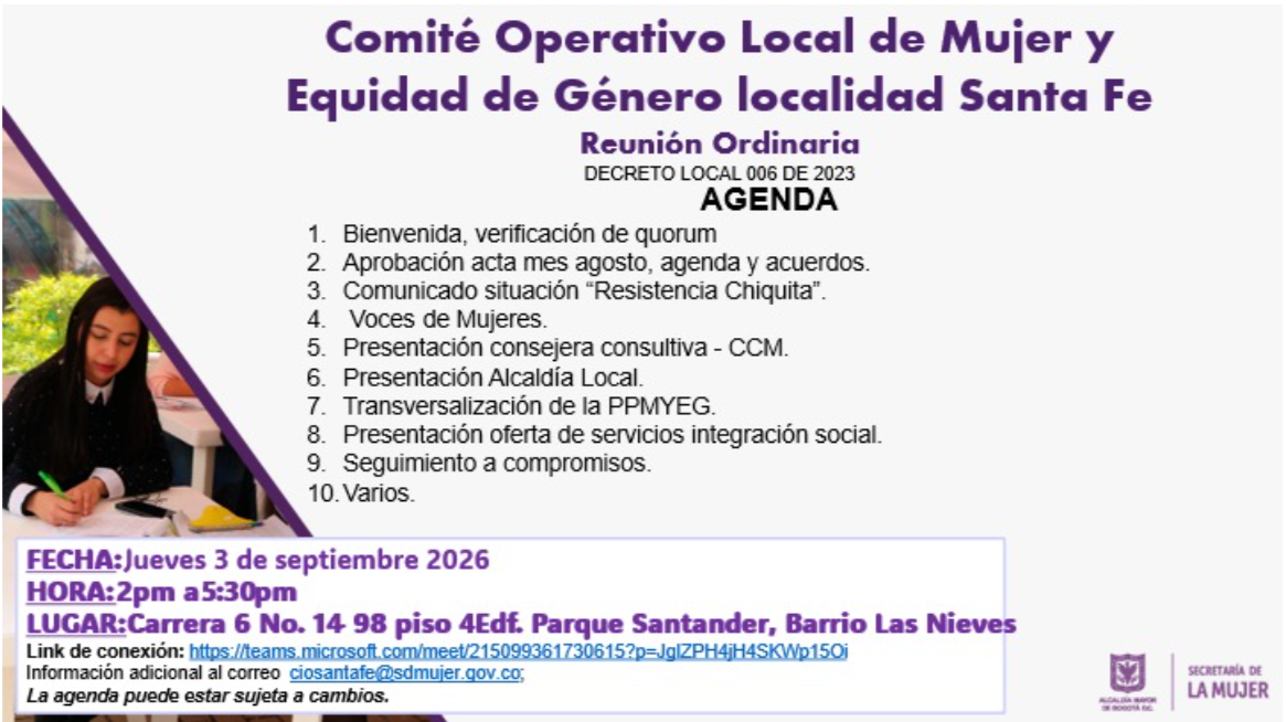Sesión ordinaria del Comité Operativo Local de Mujer y Género - COLMyEG