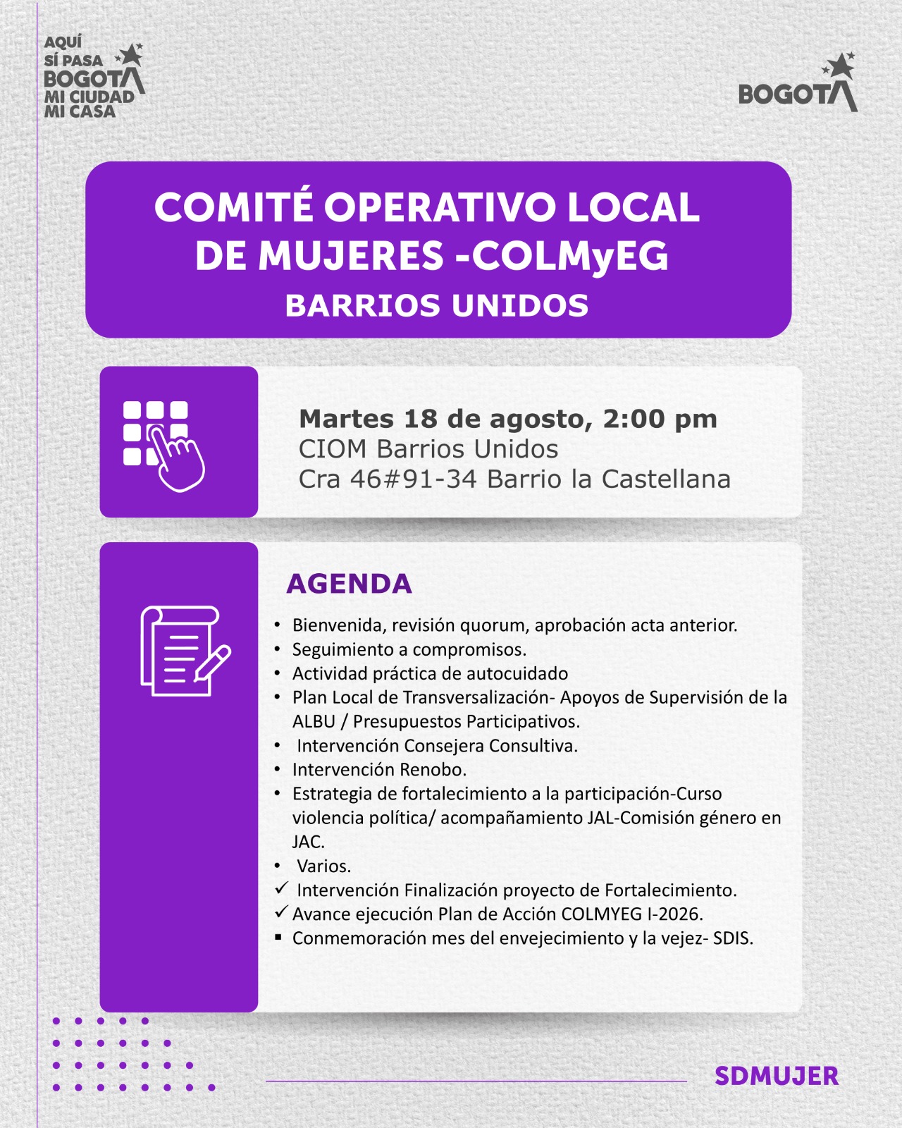Comité Operativo Local de Mujer y Géneros - Barrios Unidos