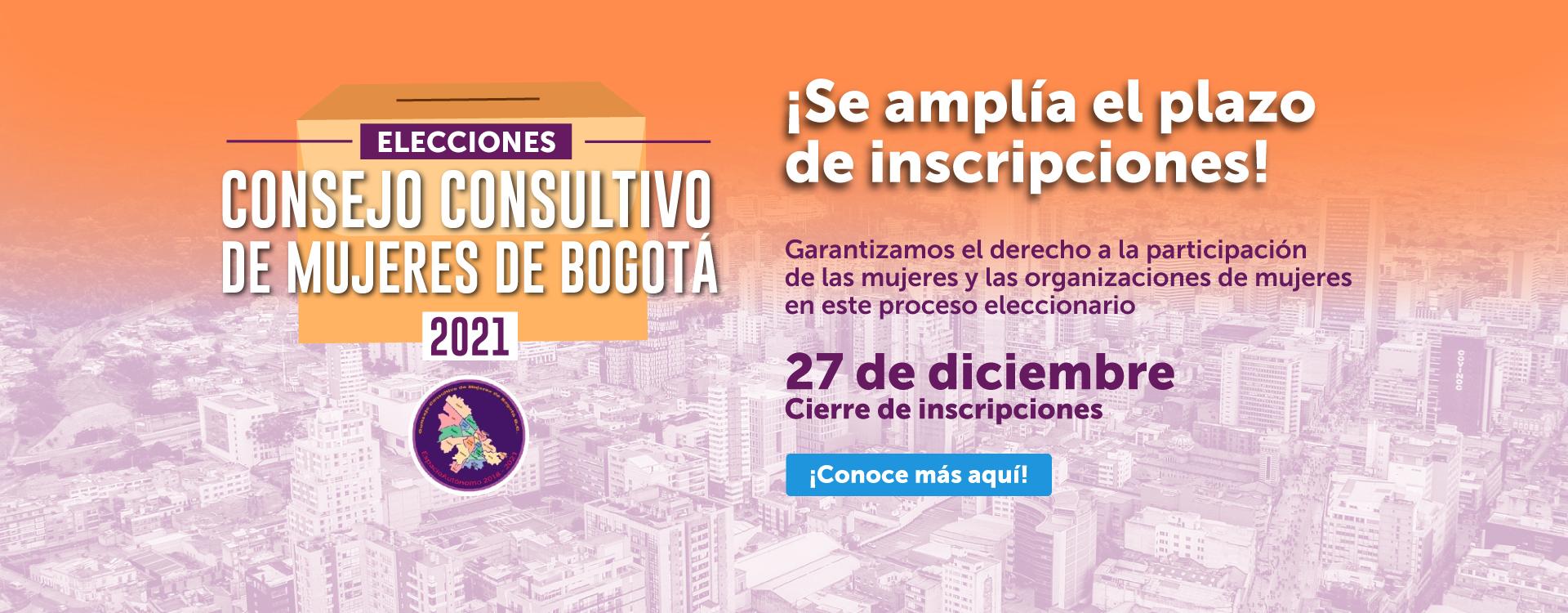 Se amplía el plazo de inscripciones a las elecciones del Concejo Consultivo de Mujeres en Bogotá, cierre de inscripciones, 27 de diciembre