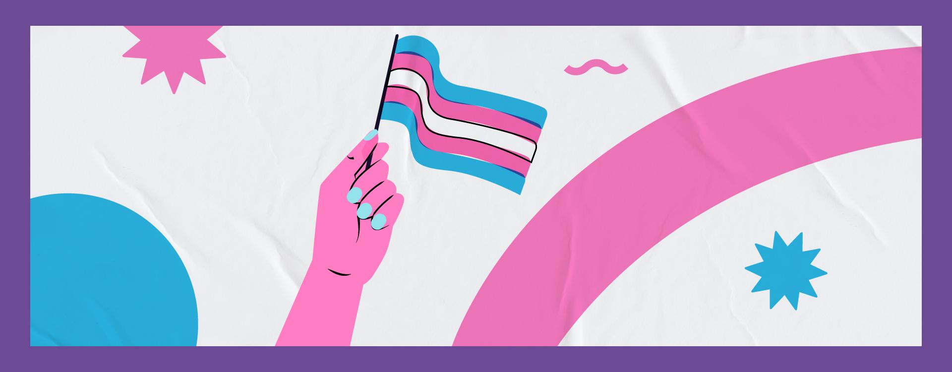 Ilustración de mano sosteniendo la bandera de igualdad Trans