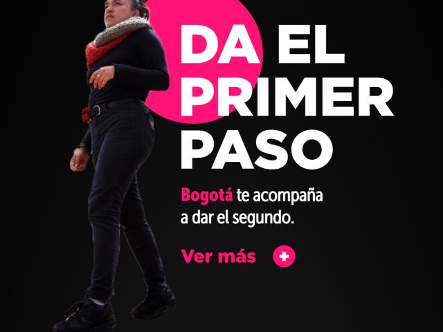 Banner de la campaña con una mujer caminando