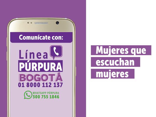 Imagen con daros de la Línea Púrpura: 018000112137 - whatsapp púrpura 3007551846, mujeres que escuchan mujeres