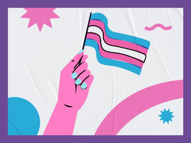 Ilustración de mano sosteniendo la bandera de igualdad Trans